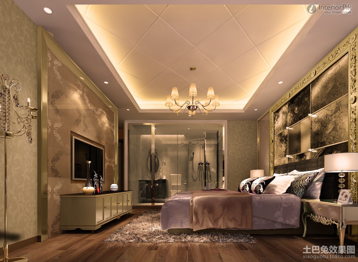 Luxurious Style Master Bedroom With Gypsum False Ceiling