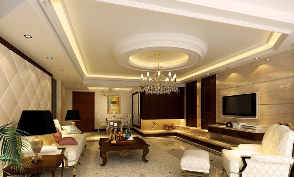 Luxurious White Plaster Ceilings And Hidden Lights Living