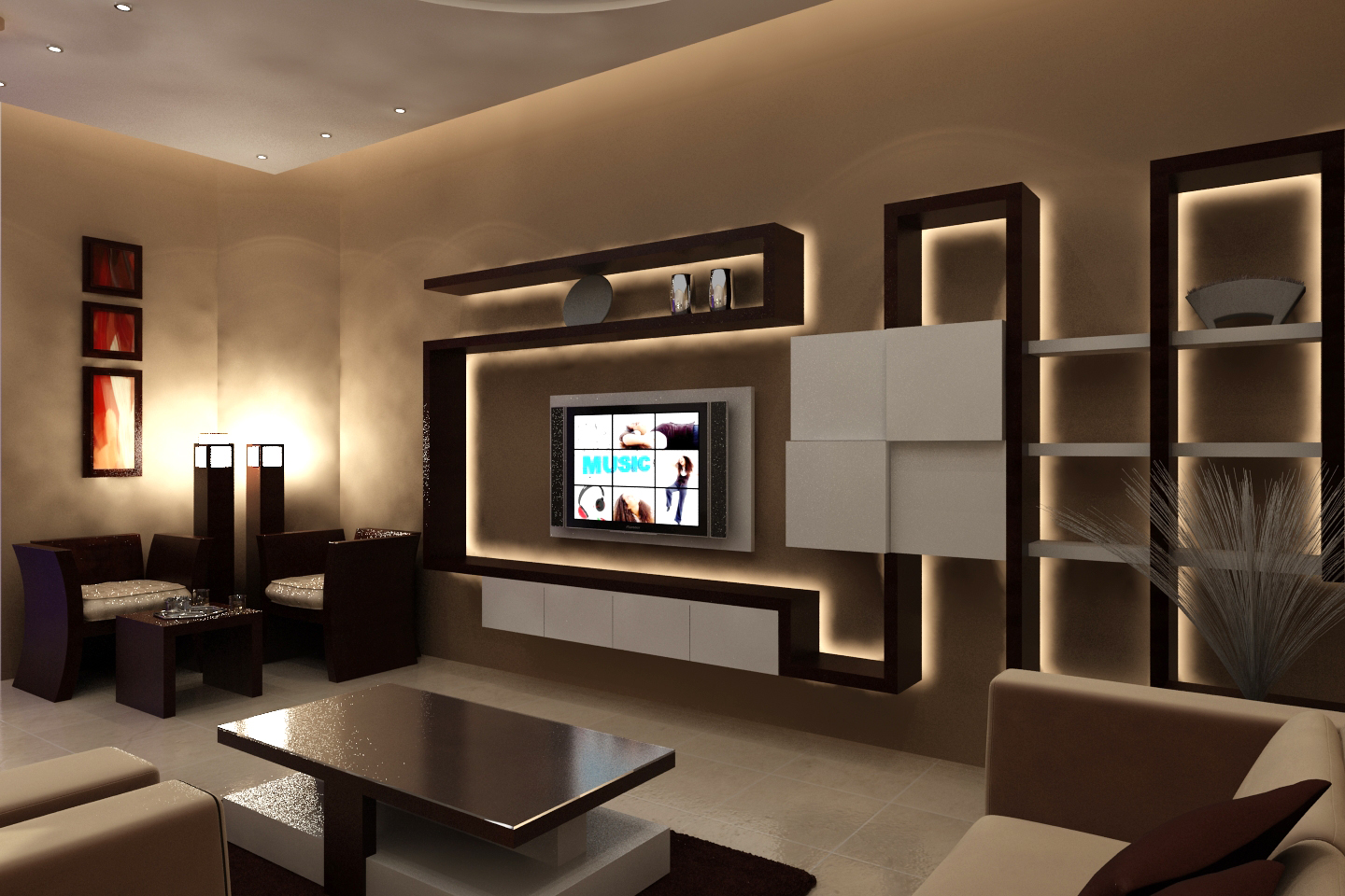 tv living modern shelf floating themes dark table led lights units rug stylish coffee