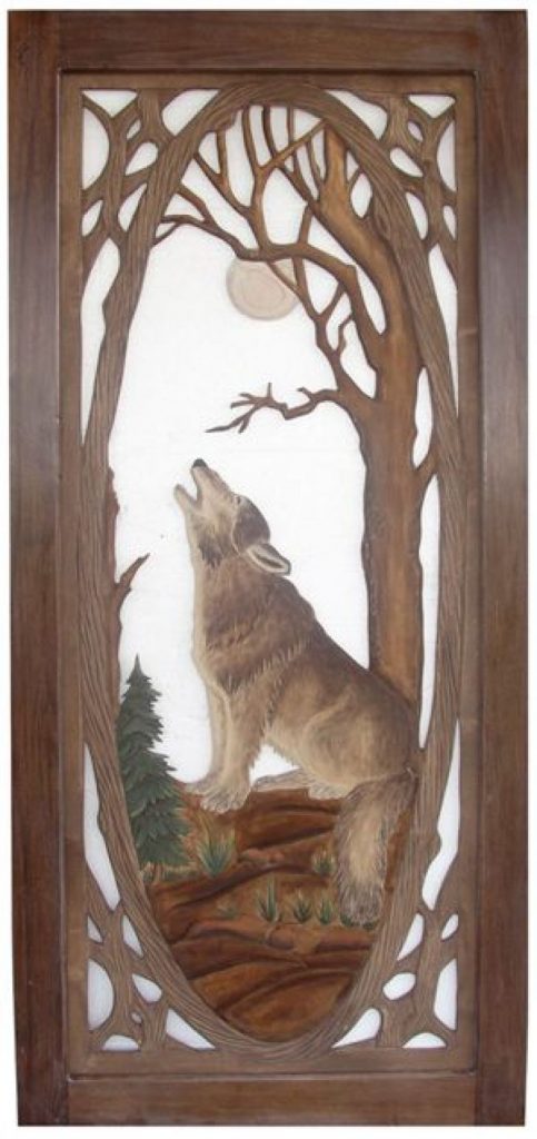 doors door carved screen rustic wolf wooden modern painted exterior interior hand wood unique furniture carving ultra howling double entry