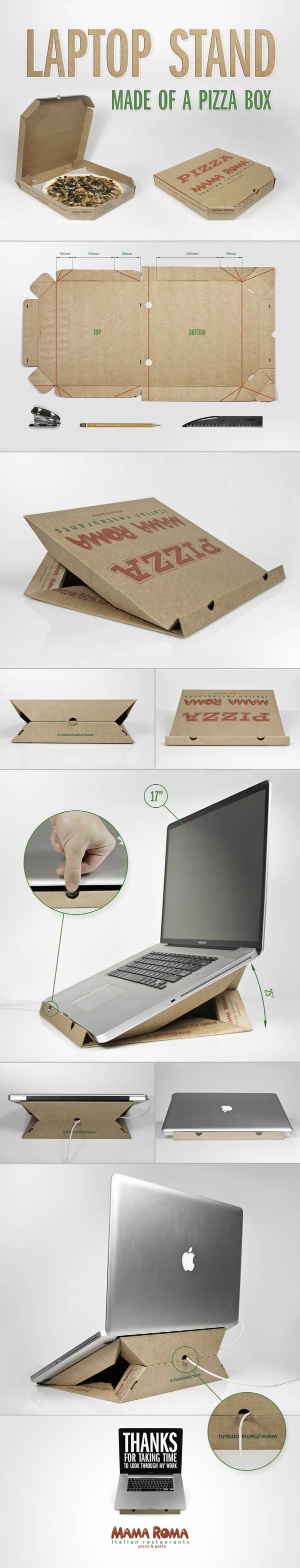 Laptop stand made of a pizza box 16 Brilliant and Easy DIY Ideas