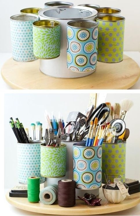 Tin cans for organizing craft supplies. 16 Brilliant and Easy DIY Ideas