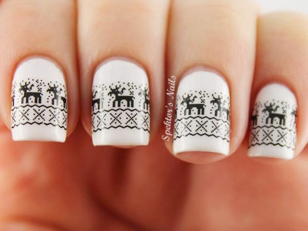black reindeer winter white nails Wonderful Winter Nail Art Designs