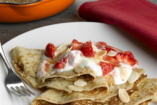 strawberrytoastedalmondcaramelpancakes 17 The Best and Delicious Pancake Recipes