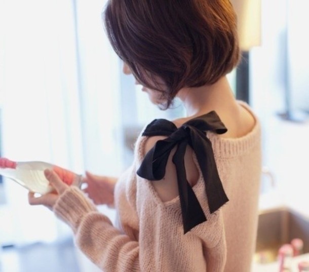 ui7j08 l 610x610 sweater black ribbon ribbon pink sweater Wonderful Ideas for Refashion Your Old Sweater