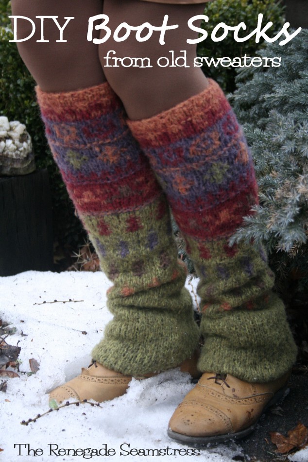 upcycle a thrift store sweater to cozy boot socks 634x951 15 DIY Leg Warmers for Boots