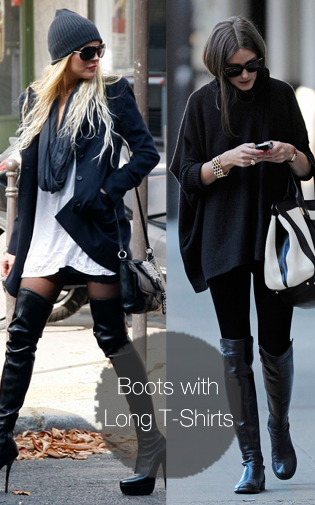 wear knee high boots with long tshirts 634x1014 Ideas to Complete Your Outfit with Thigh High Boots 