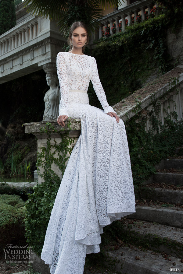 berta 2014 bridal collection long sleeve lace wedding dress Berta Weeding Dress Collection   Winter 2014