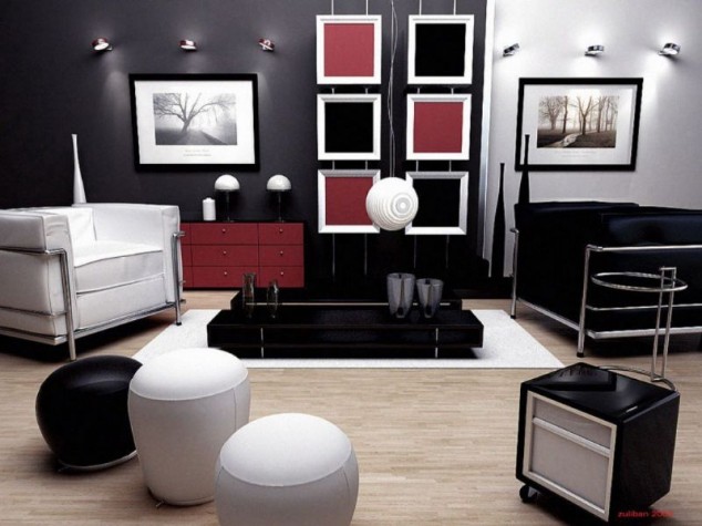 Modern Living Room Decorating Ideas For Apartments With Black Red and White color combination 634x475 Awesome Luxury & Classic Living Room Design Ideas
