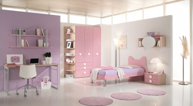 17 Awesome Purple Girls Bedroom Designs Beautiful Soft Color Pink Purple For Girls Bedroom With Small Study Desk And Pink Full Beds With Standing Floor Lamp 634x350 17 Awesome Purple Girls Bedroom Designs
