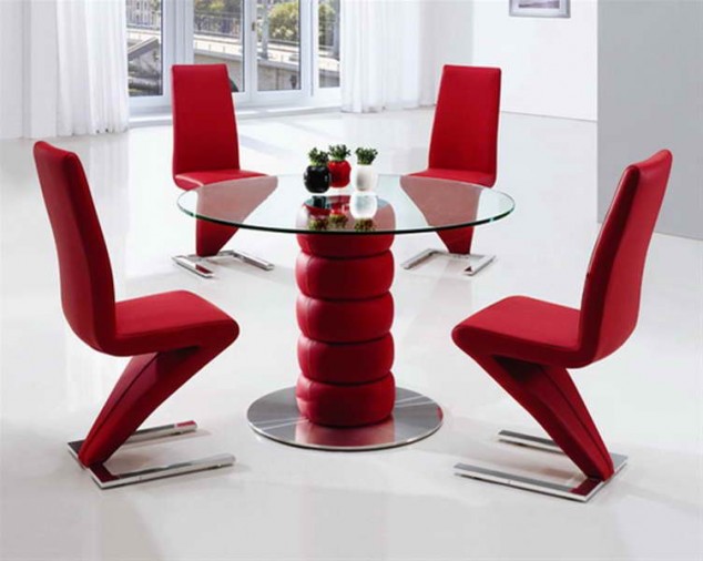 Contemporary Round Glass Dining Table with red seats 634x506 16 Stylish Dining Tables For Your Home