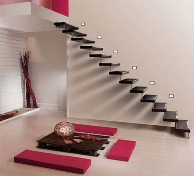 Cool Modern Floating Staircase Design without a Railing for Contemporary Home Interior 900x817 634x576 14 The Most Cool Floating Staircase Designs For Your Home