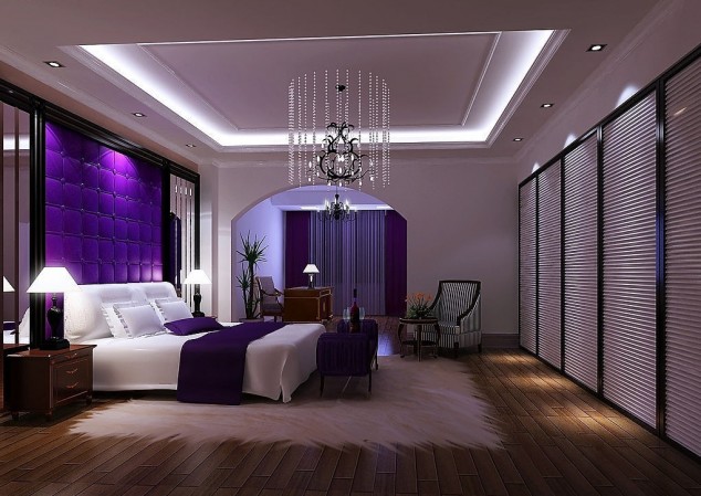 Purple luxury bedroom 634x449 Impressive Bedroom Ceiling Designs That Will Leave You Without Words