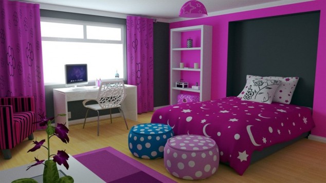 some creative room decorating ideas your daughter modern purple modern room simple design bed cover thick contains a set tables learning tool 634x357 17 Awesome Purple Girls Bedroom Designs