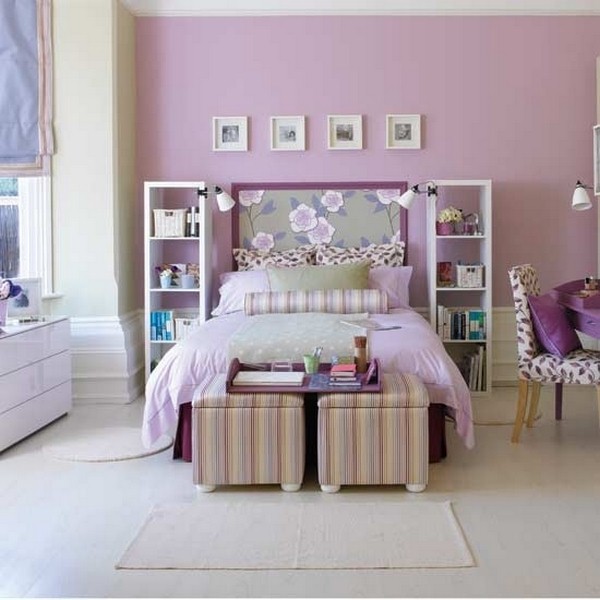 stool stripe pattern in lilac color bedroom design 17 Awesome Purple Girls Bedroom Designs