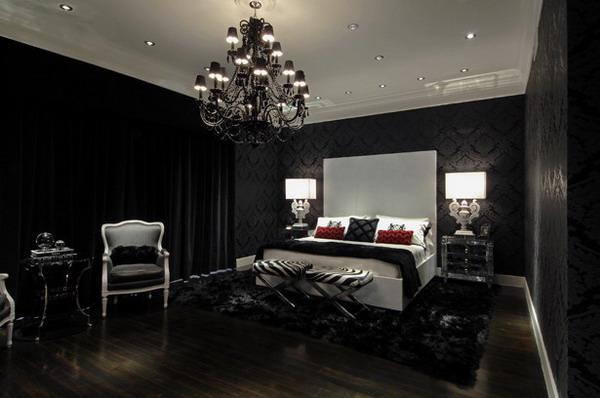 15 Incredibly Modern and Glamour Bedrooms You Will Want To Have Immediately Black Bedroom Interior Design with Stunning Chandelier 15 Incredibly Modern and Glamour Bedrooms You Will Want To Have Immediately