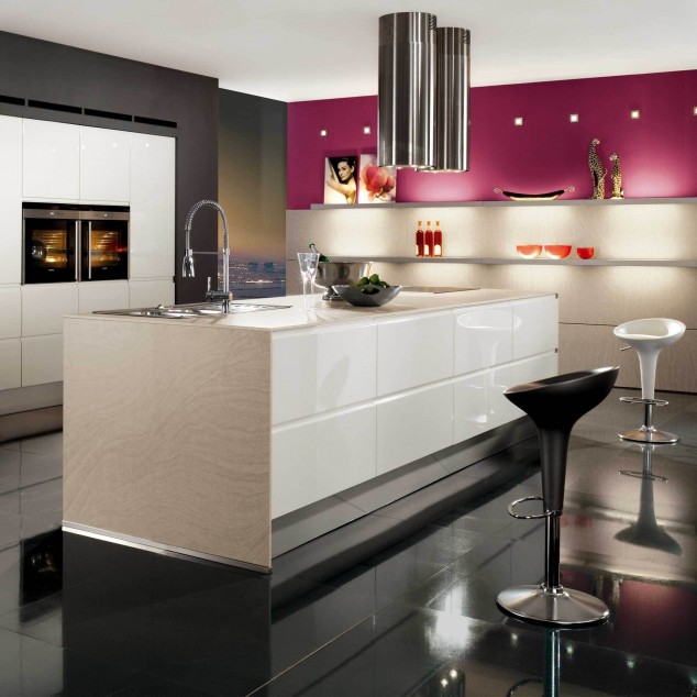 15 Fascinating Modern Kitchen Designs That You Would Love to Copy Contemporary white pink dark kitchen design cabinets furniture 634x634 15 Fascinating Modern Kitchen Designs That You Would Love to Copy