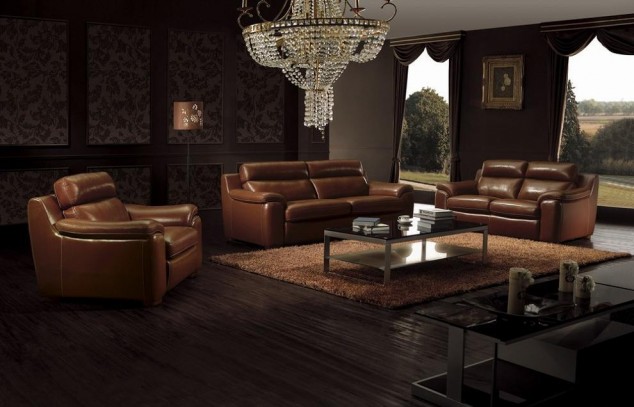 Fetching High Quality Living Room Designs and Furniture with Brown Leather Sofa Featuring Wooden Flooring Brown Rug1 634x407 16 Leather Sofas for Modern Living Room Design