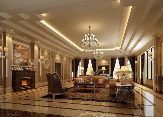 Luxury lighting sofa living room interior design 3D 634x457 Fascinating European Living Room Ceiling Design