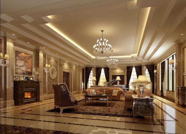 Fascinating European Living Room Ceiling Design Luxury lighting sofa living room interior design 3D 634x457 Fascinating European Living Room Ceiling Design