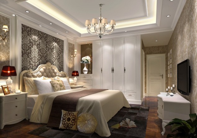 Rendering night of elegant bedroom with white wardrobe 634x446 16 Elegant Modern Bedrooms for Real Enjoyment
