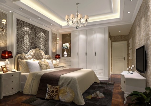 16 Elegant Modern Bedrooms for Real Enjoyment Rendering night of elegant bedroom with white wardrobe 634x446 16 Elegant Modern Bedrooms for Real Enjoyment