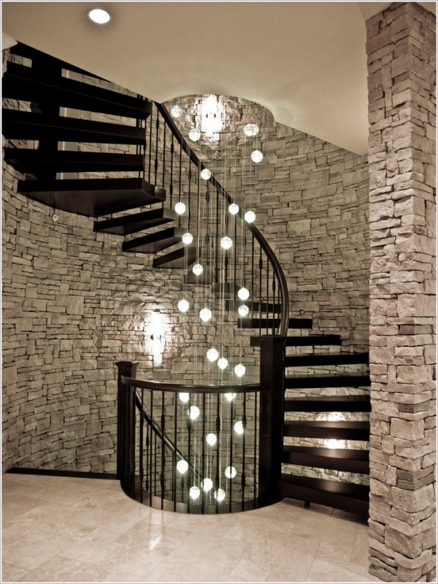 14 The Most Cool Floating Staircase Designs For Your Home Staircase Contemporary Vancouver cantilever cascading chandelier curved rail floating spiral staircase floating staircase helical modern stairs open wood treads spiral staircase stone walls suspended stairs treads wood id 1984 634x844 14 The Most Cool Floating Staircase Designs For Your Home