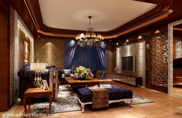 brown white pop ceiling design in living room 1024x664 634x411 Fascinating European Living Room Ceiling Design