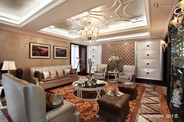 rendering of classic european luxury living room decoration living room ceiling decoration effect 634x422 Fascinating European Living Room Ceiling Design