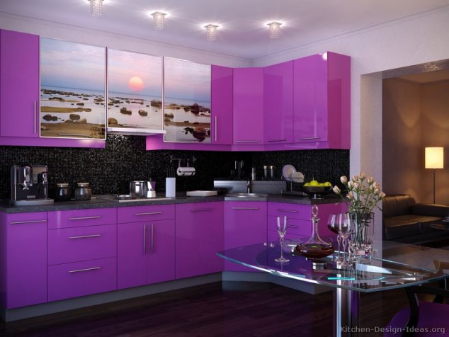 Stunningly Beautiful Purple Kitchen Designs kitchen cabinets modern purple 003 s30411250x2 photo print tile backsplash small 634x476 Stunningly Beautiful Purple Kitchen Designs