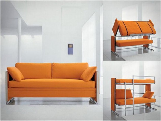 23 Creative And Brilliant Space Saving Ideas For Your Home Convertible Orange Sofa Bunk Bed 634x476 23 Creative And Brilliant Space Saving Ideas For Your Home