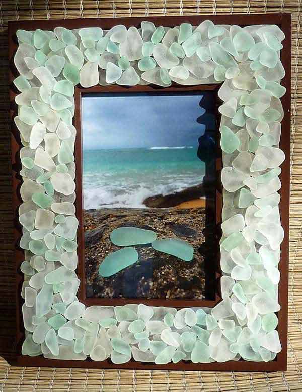 Sea Glass Frame 17 Creative DIY Home Decorations With Colored Glass and Sea Glass