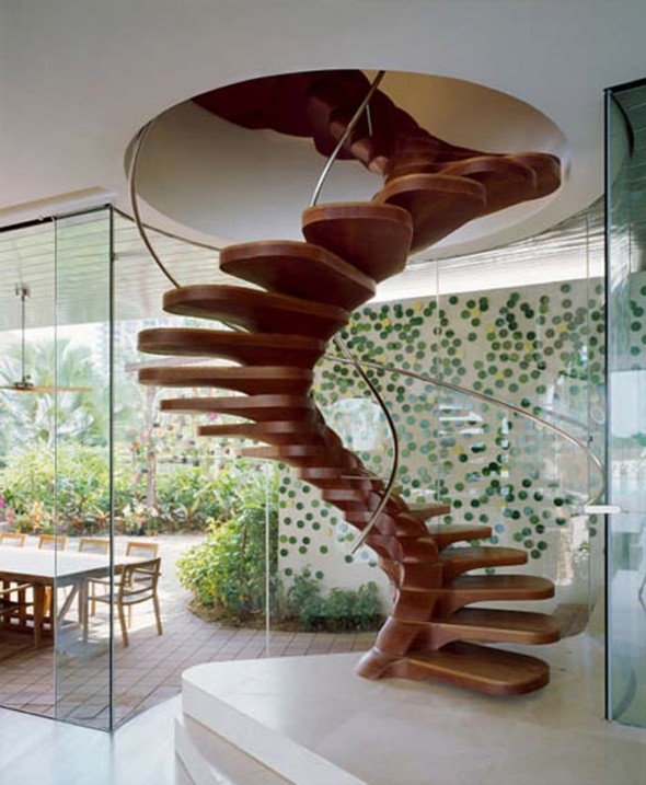 Staircase designs modern wooden spiral staircase layouts iroonie 590x717 16 Unique & Creative Staircase Designs That Will Leave You Speechless