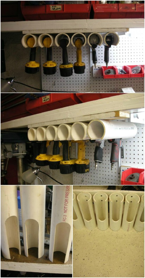 1 power tool holder 19 Totally Unexpected PVC Pipe Organizing and Storage Ideas