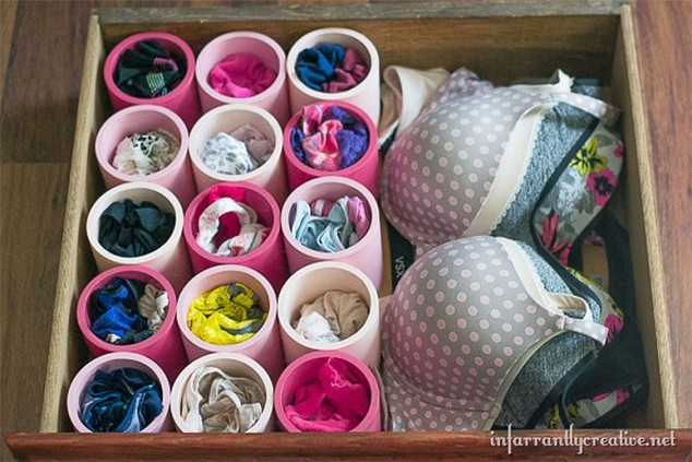 56 organizador lingerie 3 634x423 19 Totally Unexpected PVC Pipe Organizing and Storage Ideas