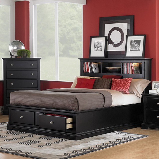 Bold Red Master Bedroom with Bed Storage 634x634 17 Multi functional Beds With Storage Design Ideas For Your Home