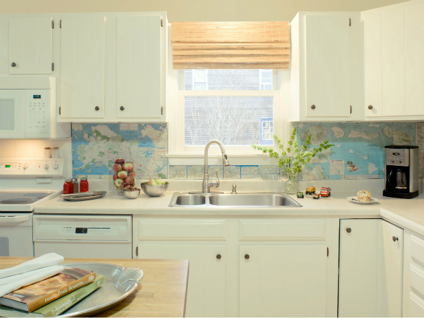 15 DIY Ideas How To Make A Fancy Low Cost Kitchen Backsplash CI Susan Teare Map Backsplash s4x3 15 DIY Ideas How To Make A Fancy Low Cost Kitchen Backsplash