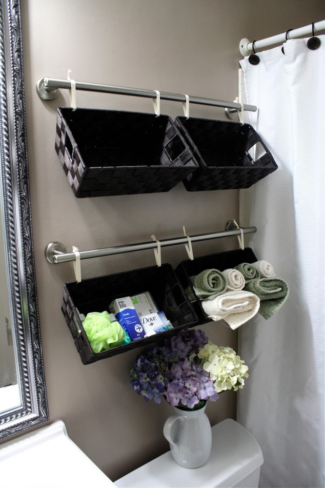 DIY Baskets Wall Bathroom Storage Idea 634x951 18 Creative & Useful DIY Storage Ideas for Tiny Bathrooms