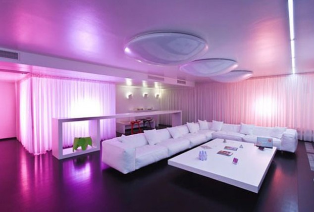 16 Stunning Purple Living Room Design Ideas Modern Living Room at White Modern Apartment Interior by Rumania Architect by AA Studio1 634x428 16 Stunning Purple Living Room Design Ideas