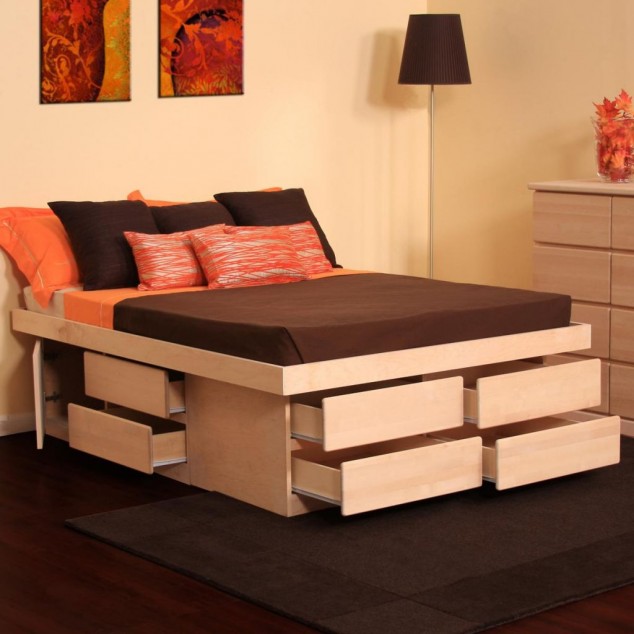 picture of awesome drawers under bed design idea and contemporary floor lamp for bedroom plus black area rug 634x634 17 Multi functional Beds With Storage Design Ideas For Your Home