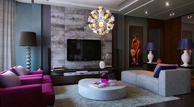 retro futuristic interior design ideas2 634x351 16 Stunning Purple Living Room Design Ideas