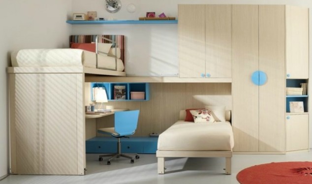 21 Of The Most Magical Kids Bedroom Design Ideas shared kids room in beige and blue 665x393 634x375 21 Of The Most Magical Kids Bedroom Design Ideas