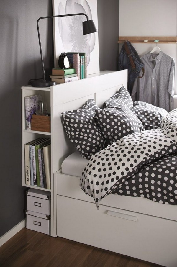 white headboard storage shelves white wooden bedside tables 17 Multi functional Beds With Storage Design Ideas For Your Home