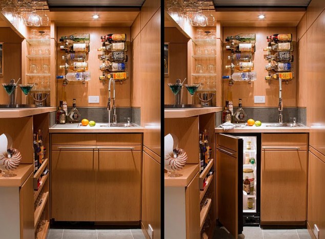 15 Attractive and Wise Storage Solutions for Every Part of The Home Home bar for the basement is all about smart space saving solutions 634x466 15 Attractive and Wise Storage Solutions for Every Part of The Home