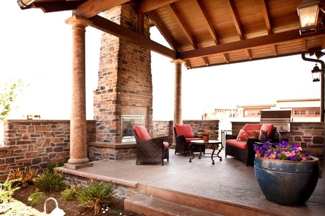 rustic patio concrete patio paint terra cotta barbecue brick fireplace coverings chimney 16 Awe Inspiring Rustic Patios That Will Be Your Favorite Escape For Sure