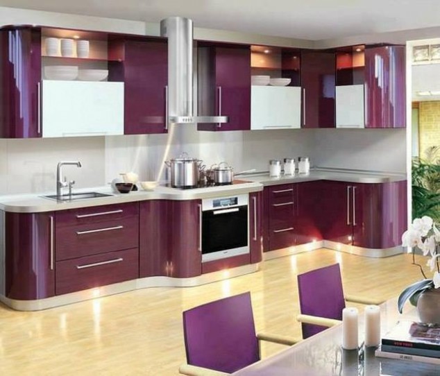 2775 purple kitchen island with wooden ceiling beams 1440x900 634x542 14 Ideas For Modern Colorful Kitchen Décor