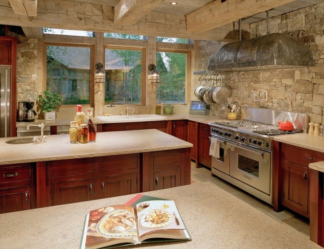 5134 634x487 Feel the Warmth of Rustic Kitchen Designs with Stones and Wood