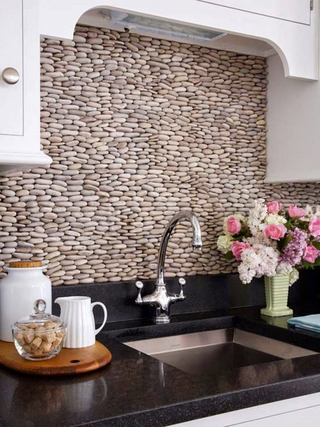 Backsplash 634x844 15 Gorgeous Ideas How To Use Pebbles In Your Home Decoration