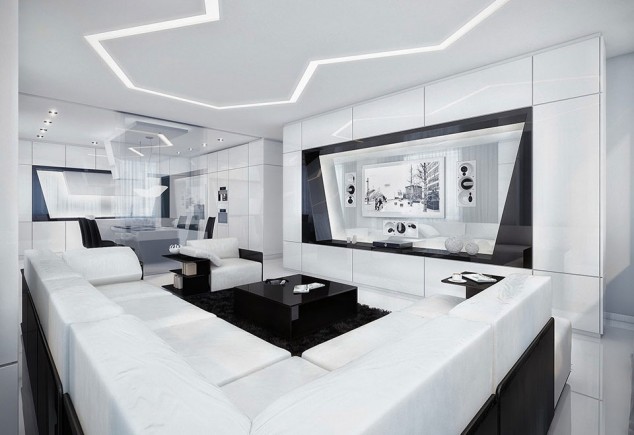 15 Everlasting Black And White Combination Ideas For The Living Room antique luxurious white living room with black rug 634x435 15 Everlasting Black And White Combination Ideas For The Living Room