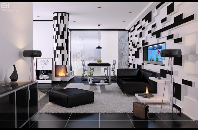 glamorous black white living room design with decor design gallery 634x418 15 Everlasting Black And White Combination Ideas For The Living Room